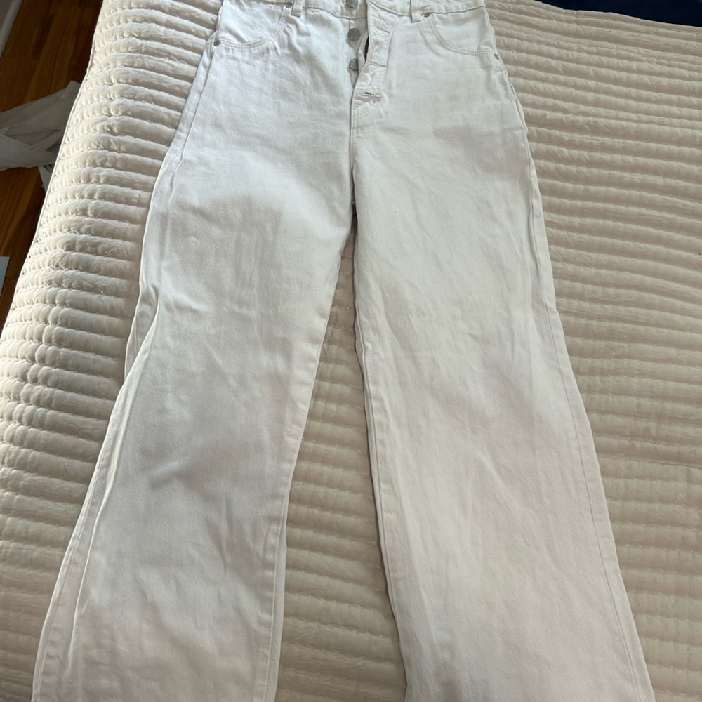 Rollas white denim flare pants